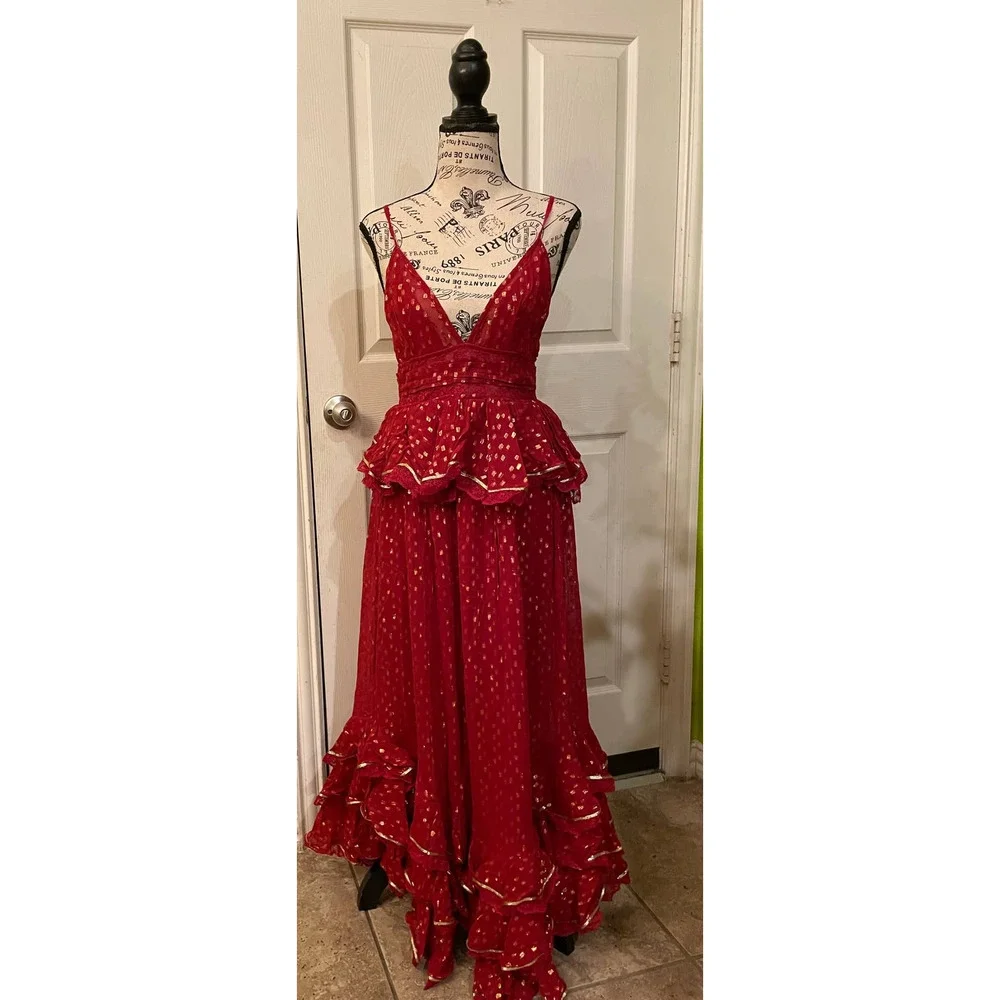 Free People's Rococo Sand Emi Long Dress in Red/Rouge, S - Picture 3 of 6